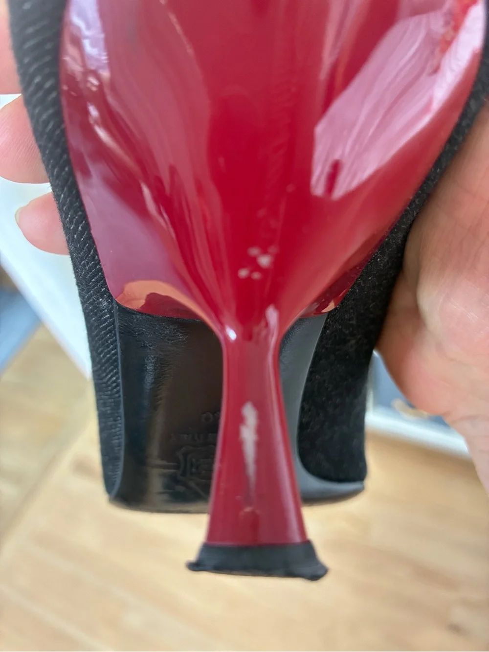 Dolce & Gabbana Black Denim Pointed Toe Red Kitten Heel Pumps with Red Interior